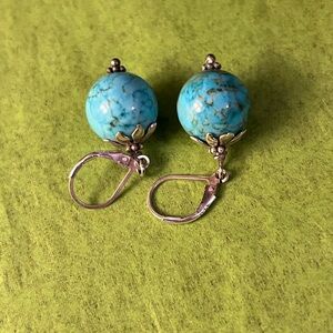 Turquoise and Silver Floral Earrings